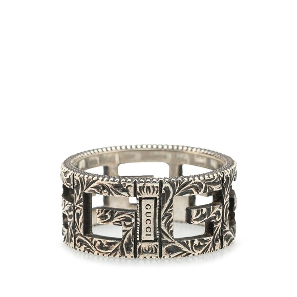Pre-Loved Gucci Sterling Silver Wide G Cube Cutout Band Ring - Picture 1 of 7